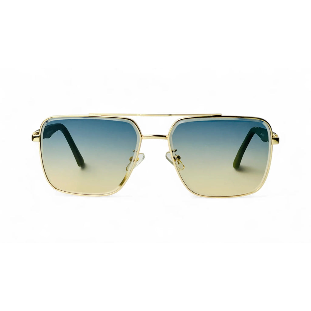 Regal Gold Frame Gradient Lens Double Bridge Square Sunglasses