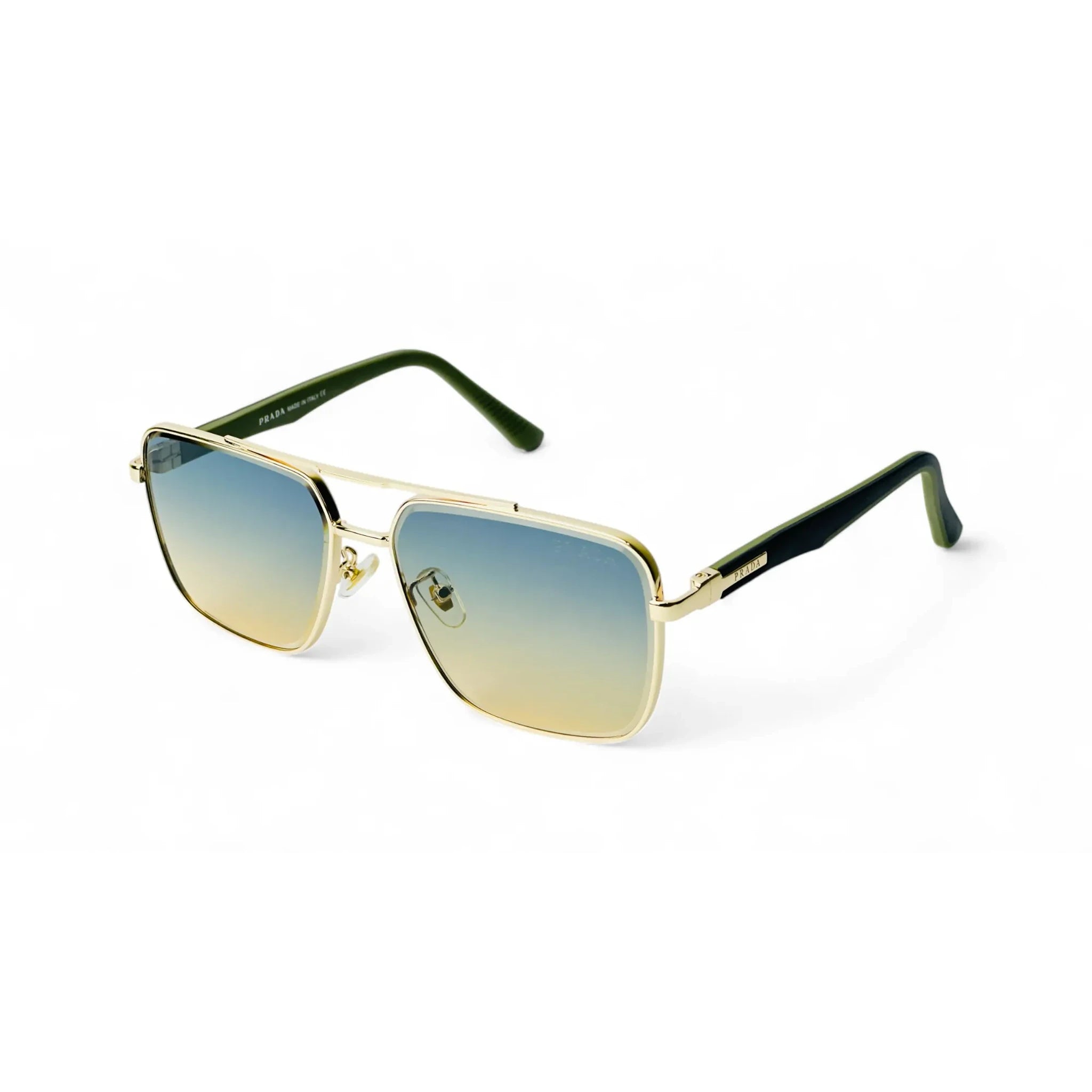 Regal Gold Frame Gradient Lens Double Bridge Square Sunglasses