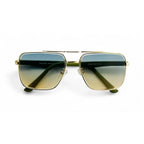 Regal Gold Frame Gradient Lens Double Bridge Square Sunglasses