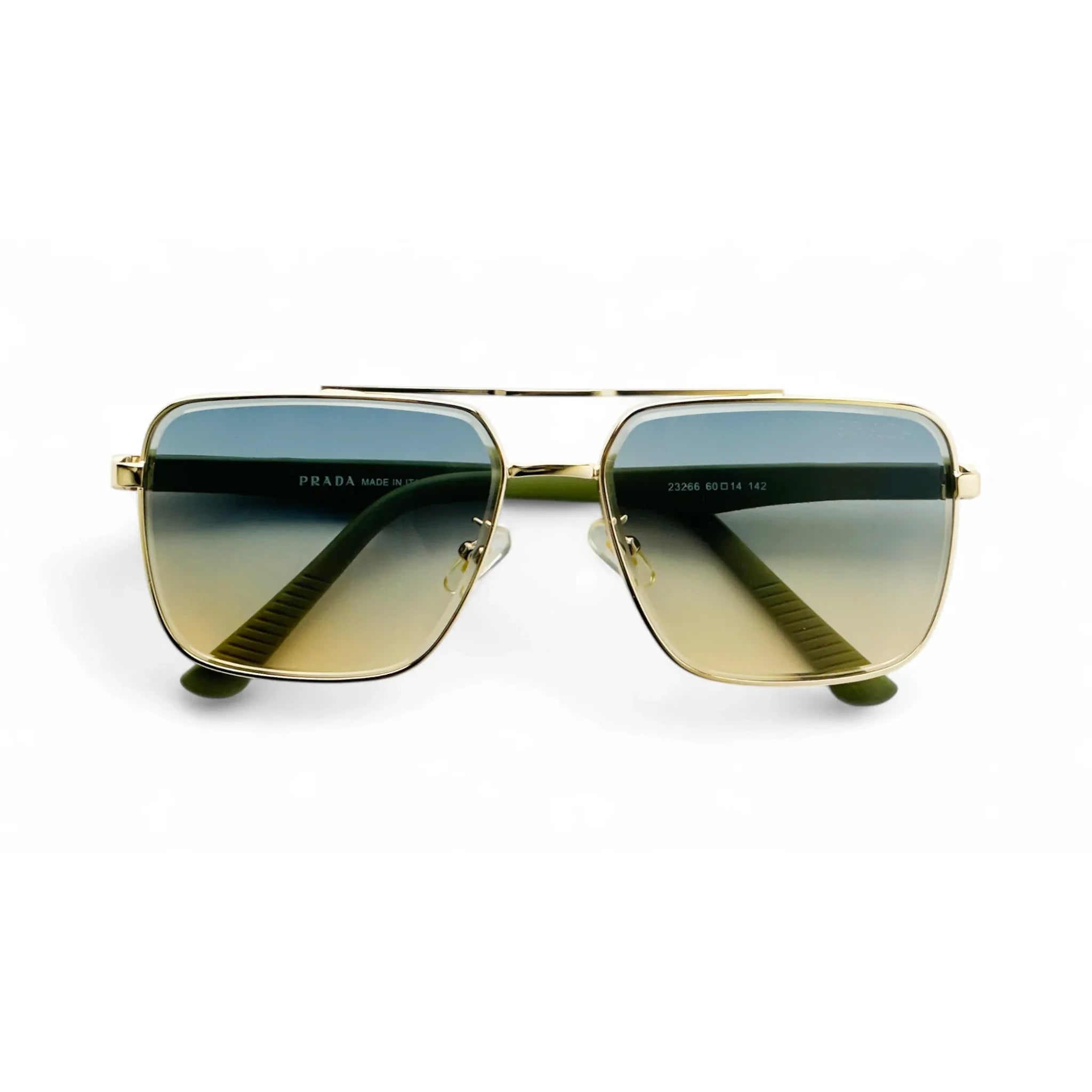 Regal Gold Frame Gradient Lens Double Bridge Square Sunglasses