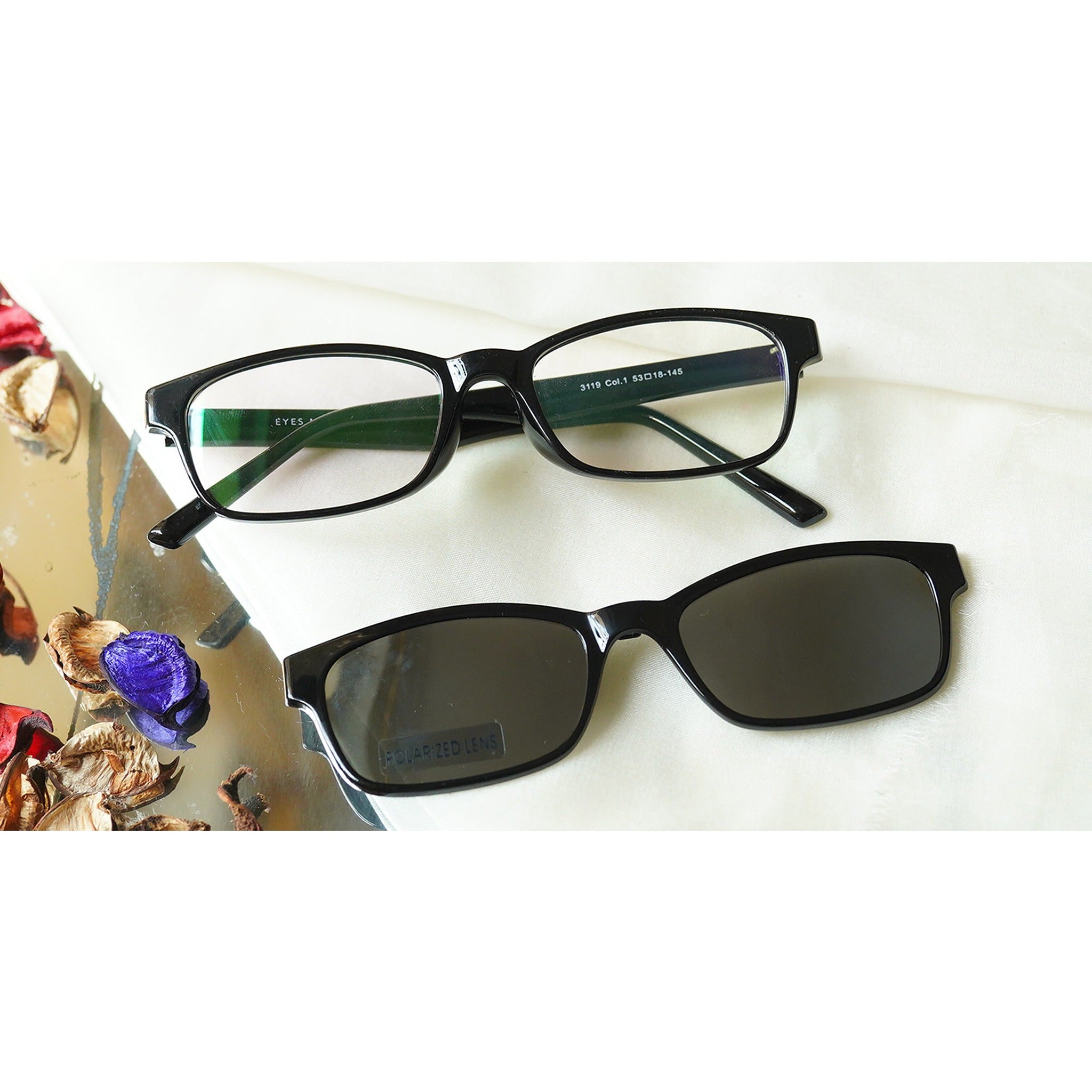 Clip-on Rectangle Sunglasses Black