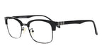side pose of Feb half rim black eyeglasses