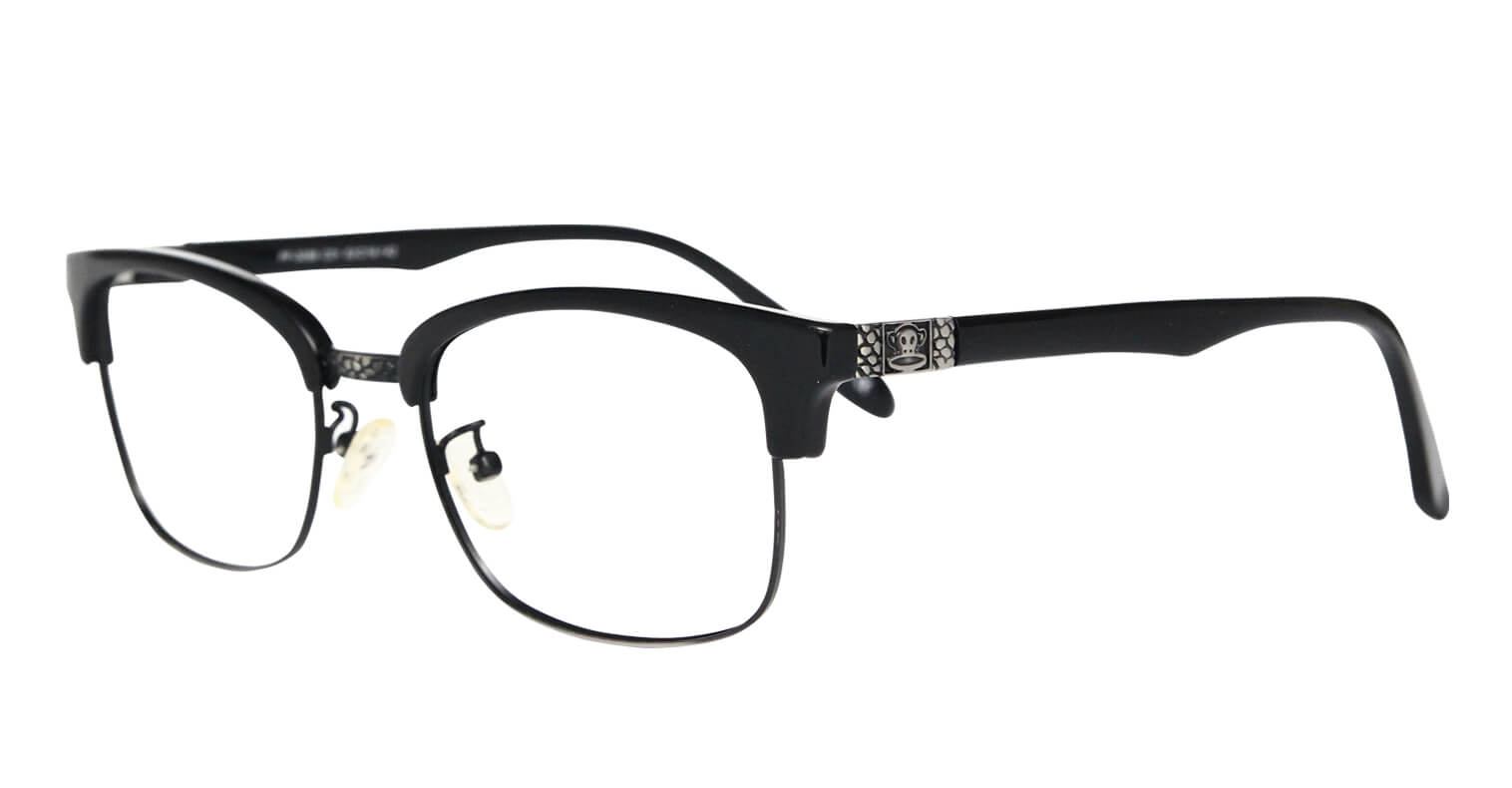 side pose of Feb half rim black eyeglasses