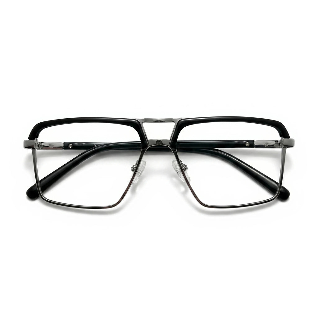 Griff Silver Black Rectangle Eyeglasses