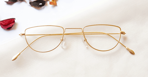 Blossom Eyeglasses - Golden placed on the table