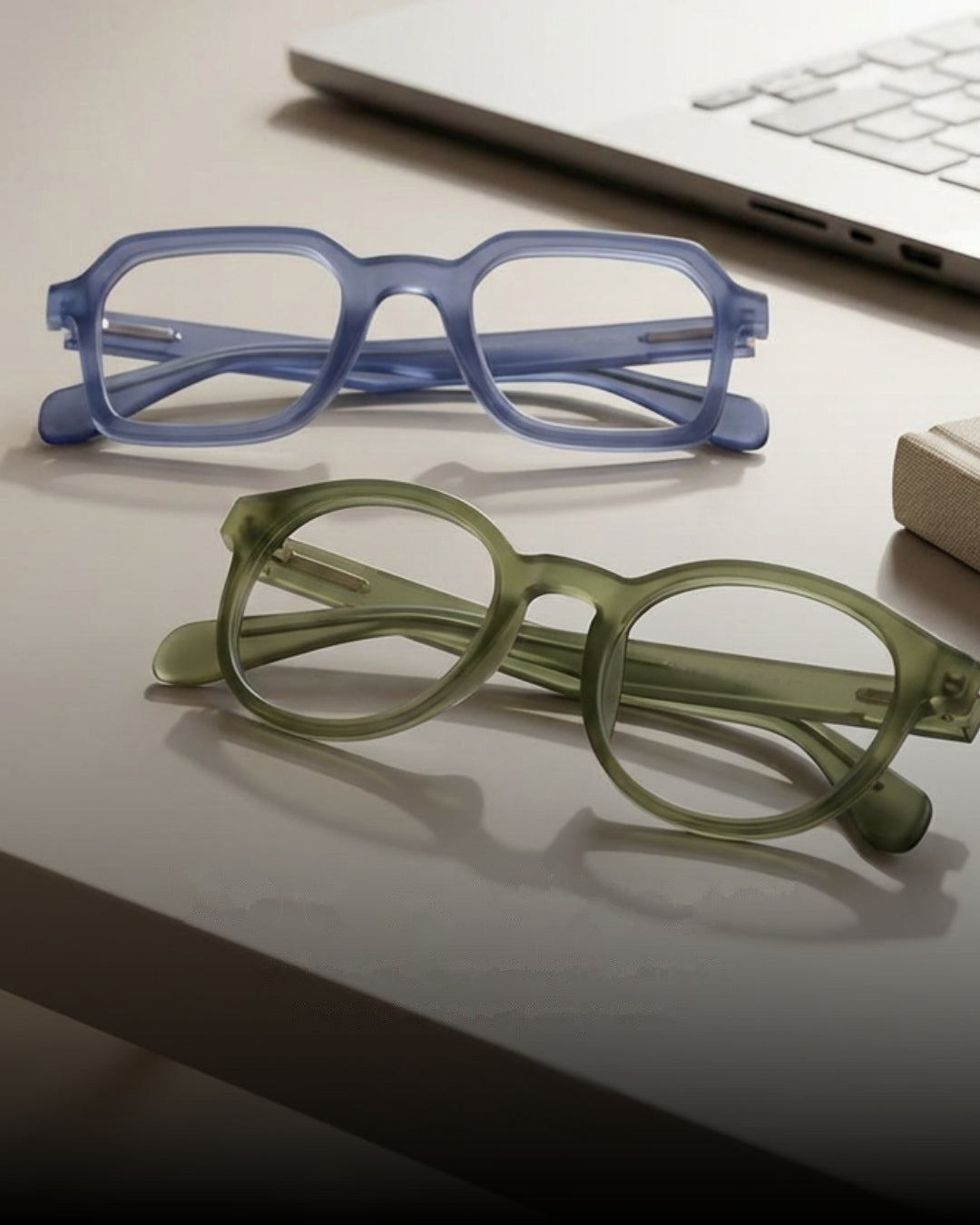 Bold & Vibrant. Glasses in rich blue and green acetate.
