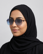 Woman wearing Plima rimless eyeglasses