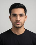 Diamante rimless eyeglasses worn by a model