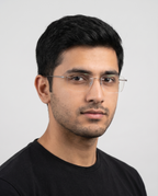 Gardenia rimless eyeglasses worn by a model