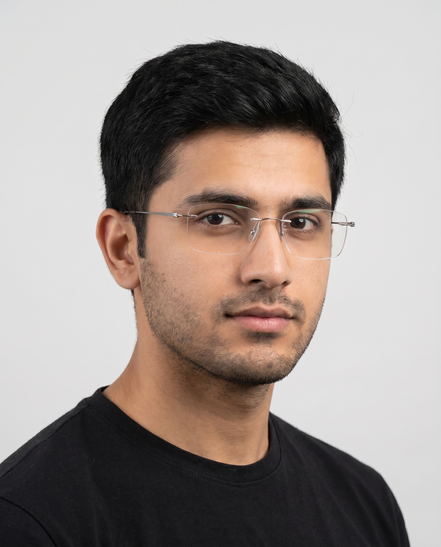 Gardenia rimless eyeglasses worn by a model