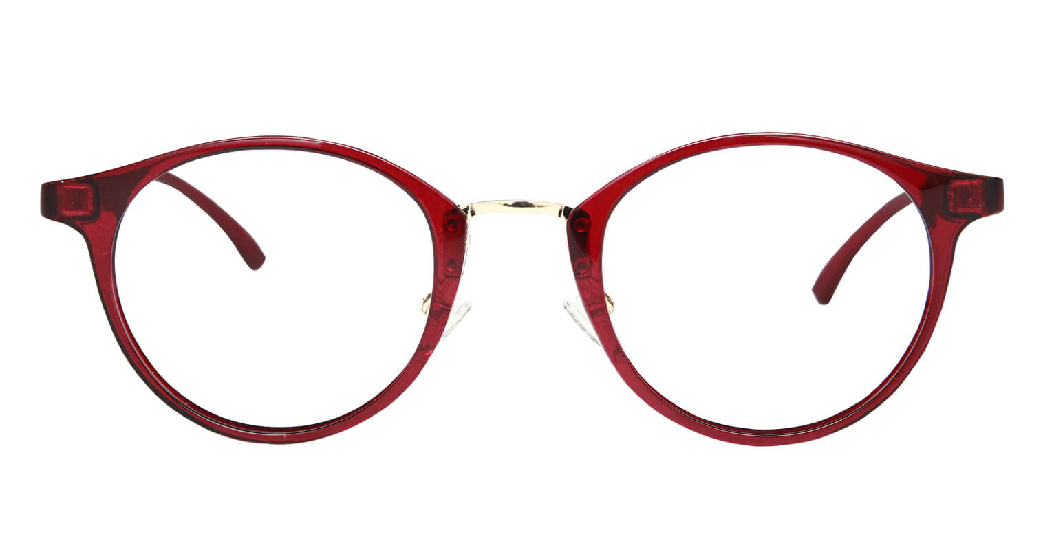 front side of Pulcro red eyeglasses