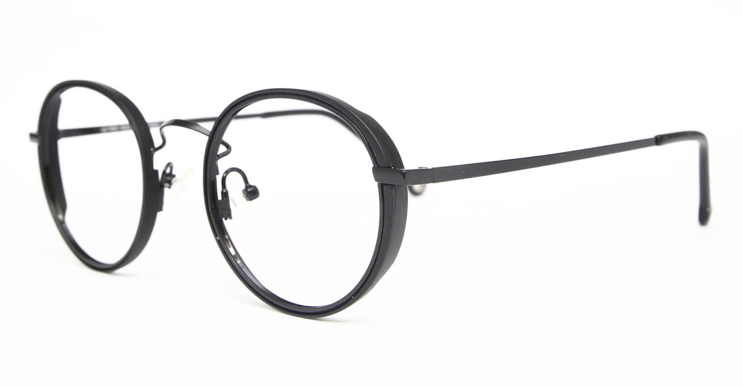 side pose of Bonega black round shape eyeglasses