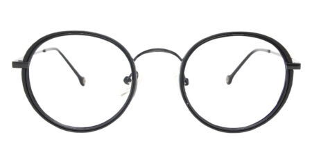 front side of Bonega round shape black full frame eyeglasses